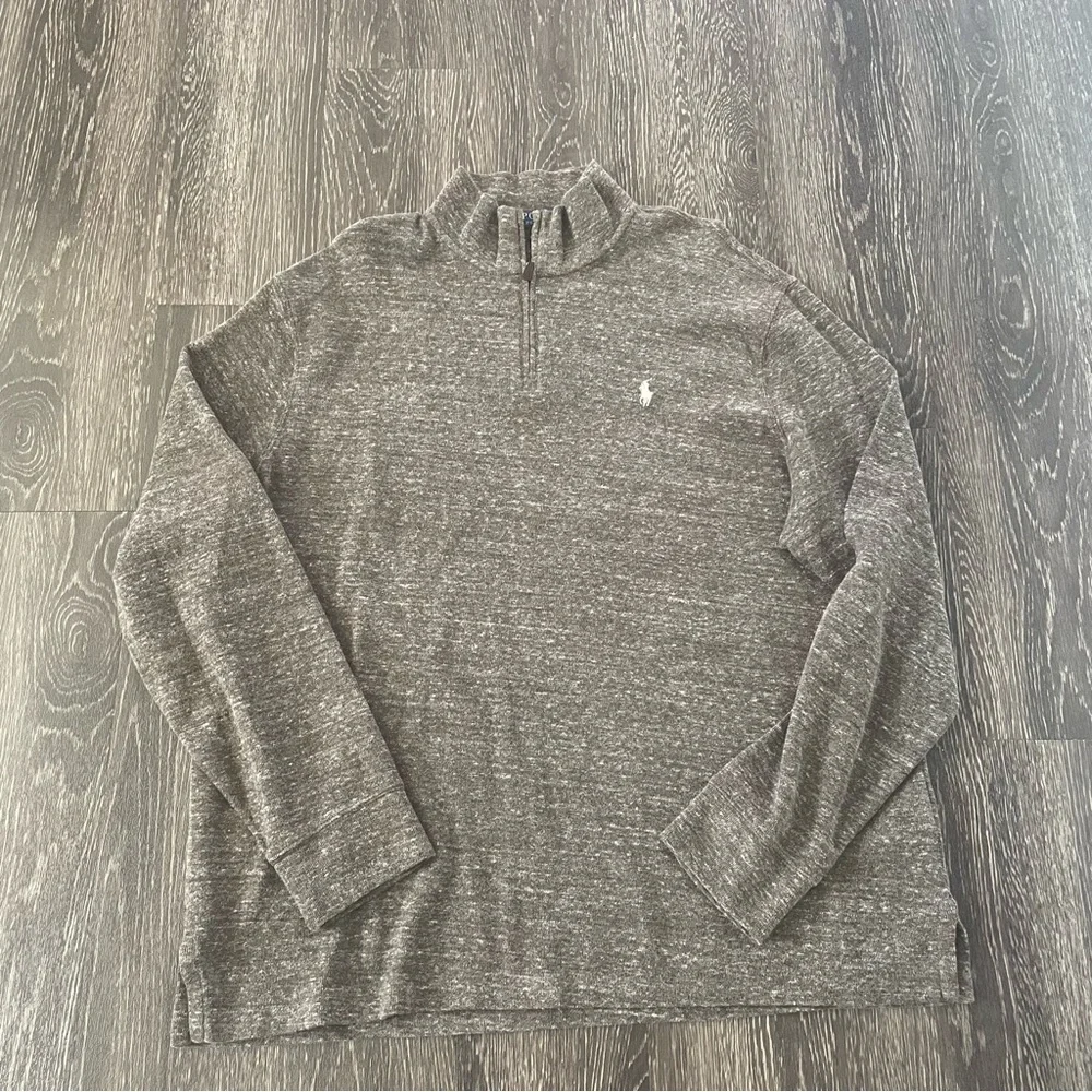 Ralph Lauren Polo Half Zip Light Brown Tan Mens Sweater Lg